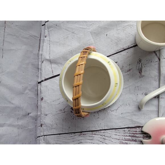 Vintage Danish Folk Art Sugar Dish Condiment Jar Removable Dish Wicker Handle - Picture 7 of 12